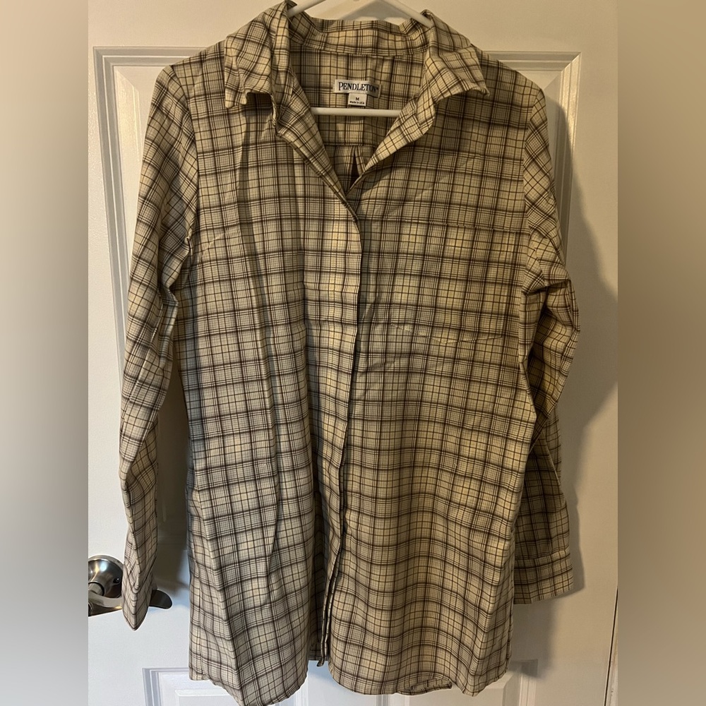 Pendleton Beige and Brown Plaid Shirt, 100% virgin wool - SIZE MEDIUM